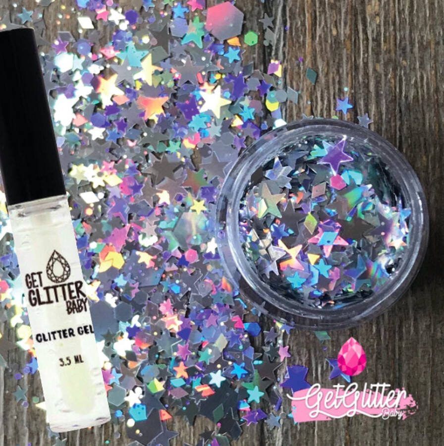 GetGlitterBaby Zilveren Chunky Festival Glitters voor Lichaam en Gezicht Face Body Jewels Glitterlijm Gel Glittergel Zilver en Glitter Lijm HuidLijm
