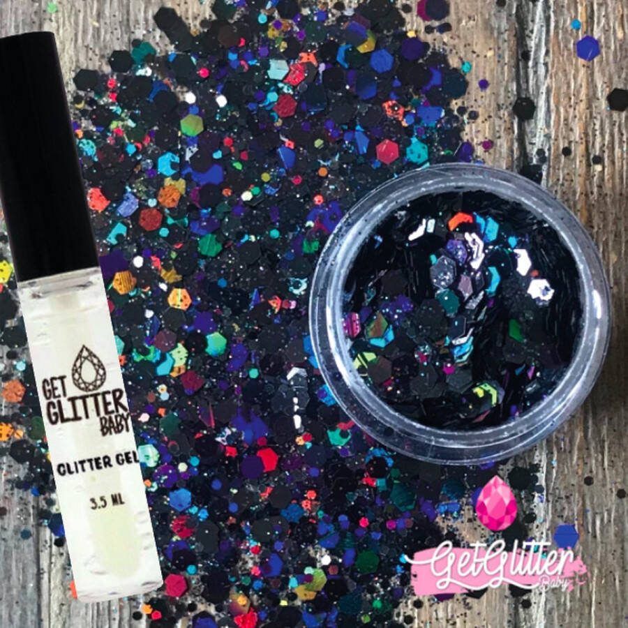 GetGlitterBaby Zwarte Chunky Festival Glitters voor Lichaam en Gezicht Face Body Jewels Glitterlijm Gel Glittergel Zwart en Glitter Lijm HuidLijm