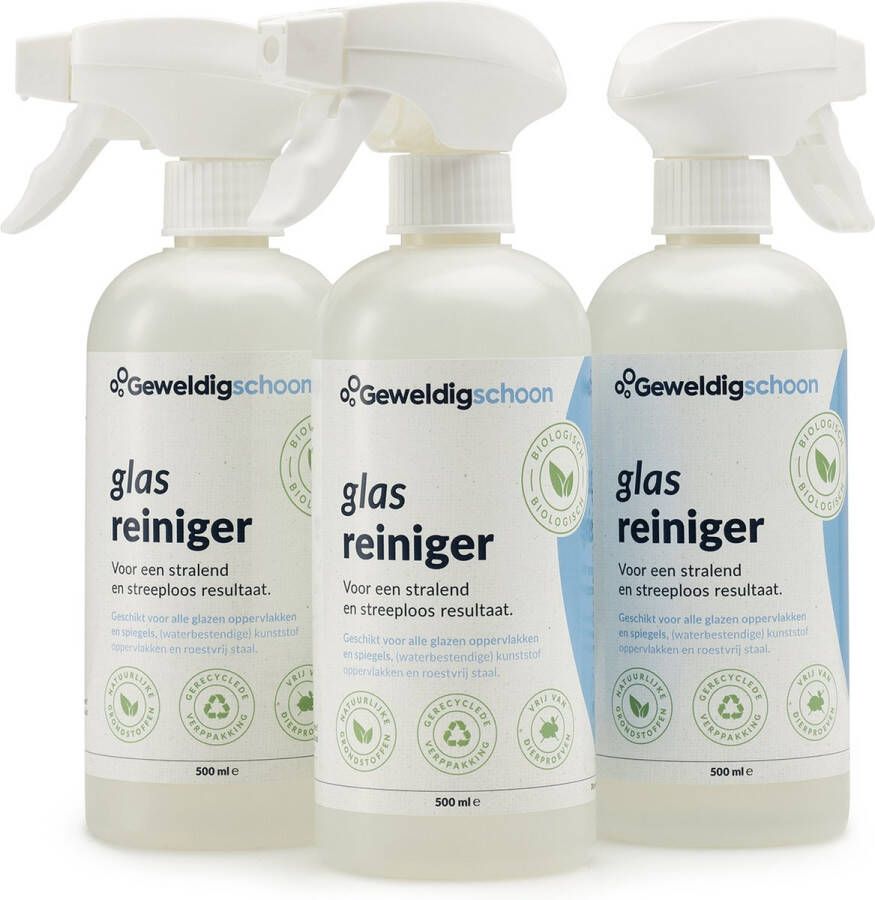 Geweldigschoon 3-pack Mix Biologische Reinigers Glasreiniger Sanitairreiniger & Keukenreiniger
