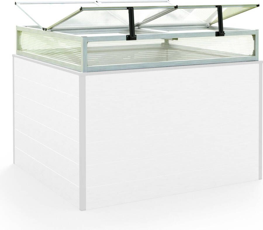 GFP Moestuinbak opzetstuk van aluminium en polycarbonaat Tuinkas plantenbak voor tuin balkon met dakvenster kleppen UV en weerbestendig 119 x 119 cm