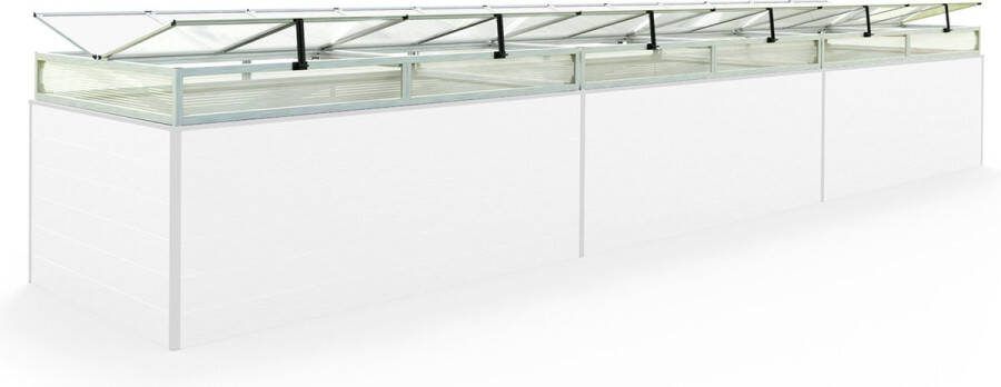 GFP Moestuinbak opzetstuk van aluminium en polycarbonaat Tuinkas plantenbak voor tuin balkon met dakvenster kleppen UV en weerbestendig 119 x 579 cm