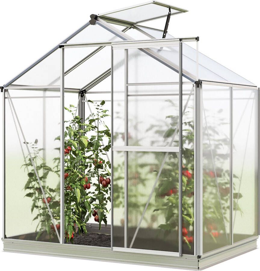 GFP Tuinkas Jasmin 2 aluminium frame 192x131cm polycarbonaat panelen met grondframe & automatische dakraamopener