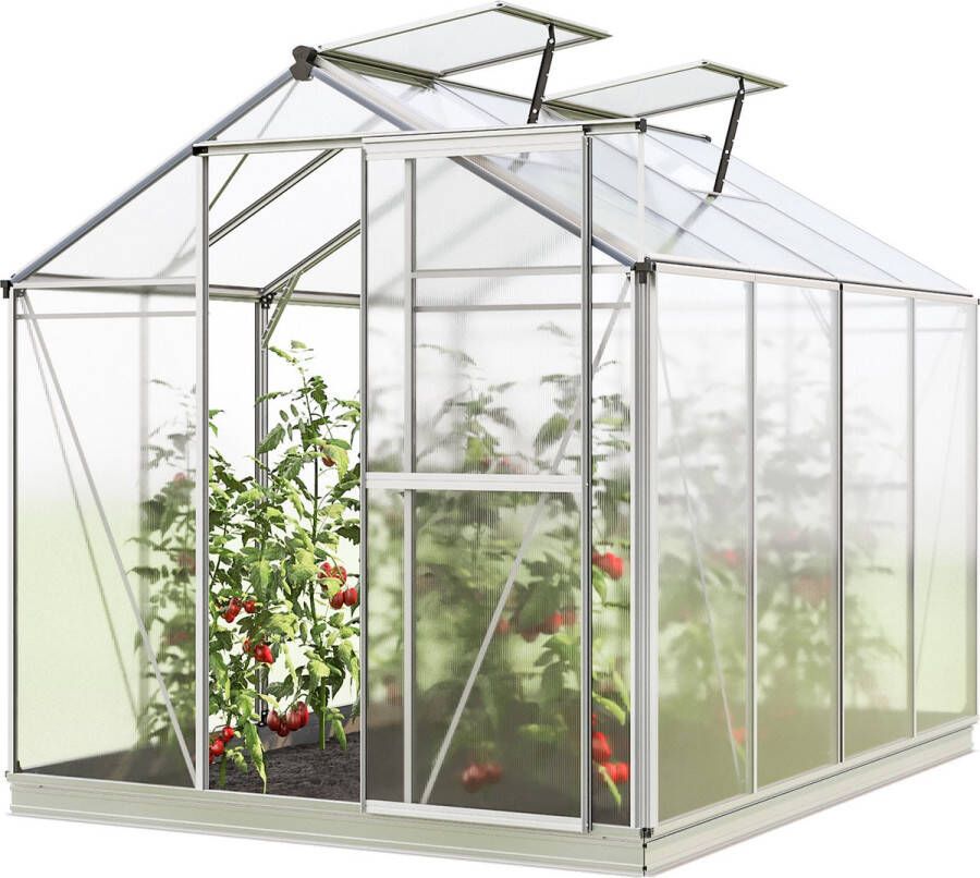 GFP Tuinkas Jasmin 4 aluminium frame 192x256cm polycarbonaat panelen met grondframe & automatische dakraamopener