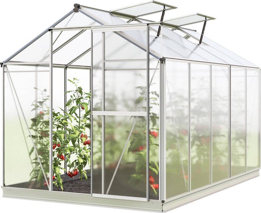 GFP Tuinkas Jasmin 5 aluminium frame 192x317cm polycarbonaat panelen met grondframe & automatische dakraamopener