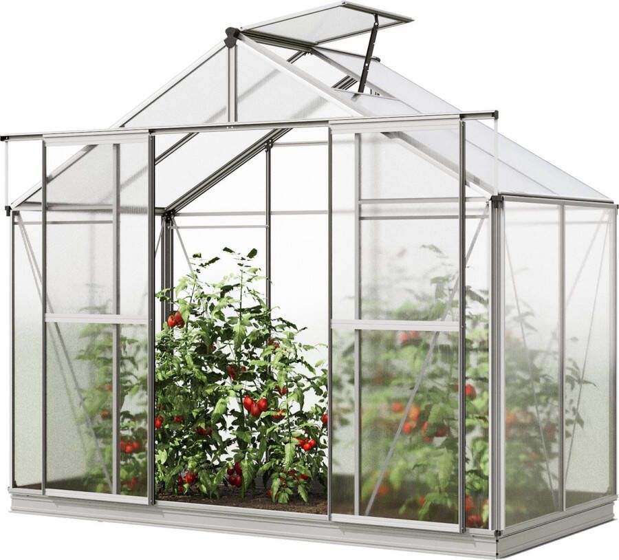 GFP Tuinkas Orchidee 2 aluminium frame 256x131cm polycarbonaat panelen met grondframe & automatische dakraamopener