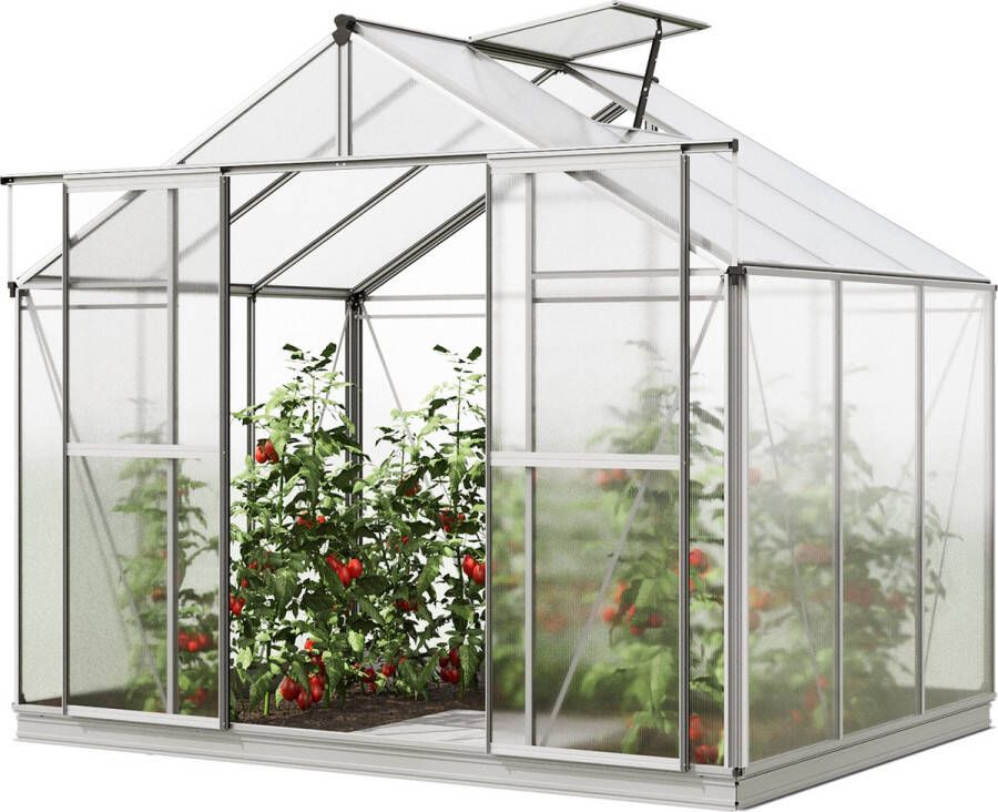 GFP Tuinkas Orchidee 3 aluminium frame 256x192cm polycarbonaat panelen met grondframe & automatische dakraamopener