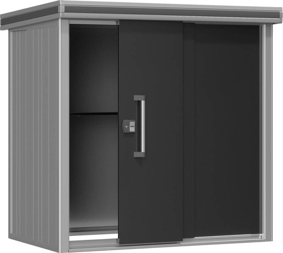 GFP Tuinschuur metalen tuinhuis 187x116x212 cm waterdicht schuurtje met plat dak en schuifdeur in antractiet