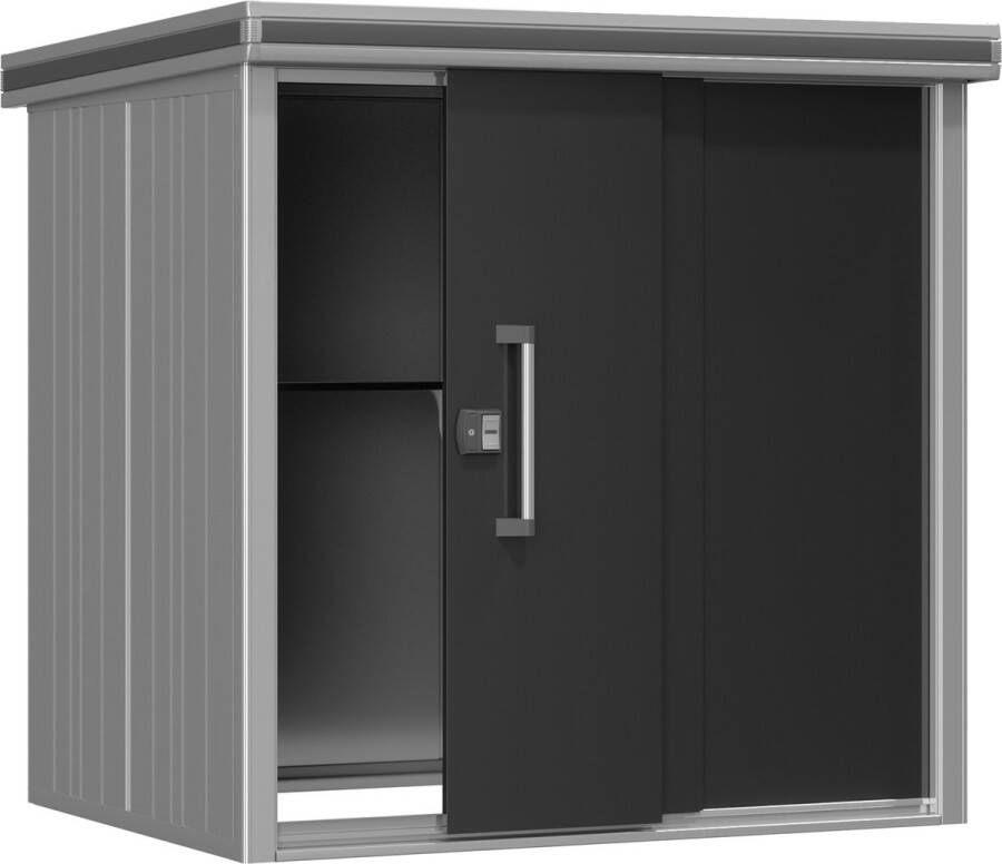 GFP Tuinschuur metalen tuinhuis 187x152x212 cm waterdicht schuurtje met plat dak en schuifdeur in antractiet