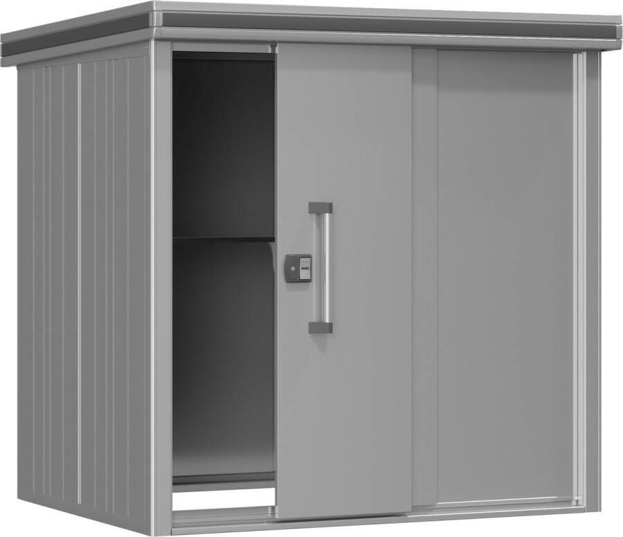 GFP Tuinschuur metalen tuinhuis 187x152x212 cm waterdicht schuurtje met plat dak en schuifdeur in grijs