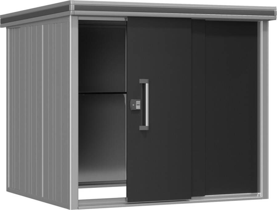 GFP Tuinschuur metalen tuinhuis 221x186x212 cm waterdicht schuurtje met plat dak en schuifdeur in antractiet