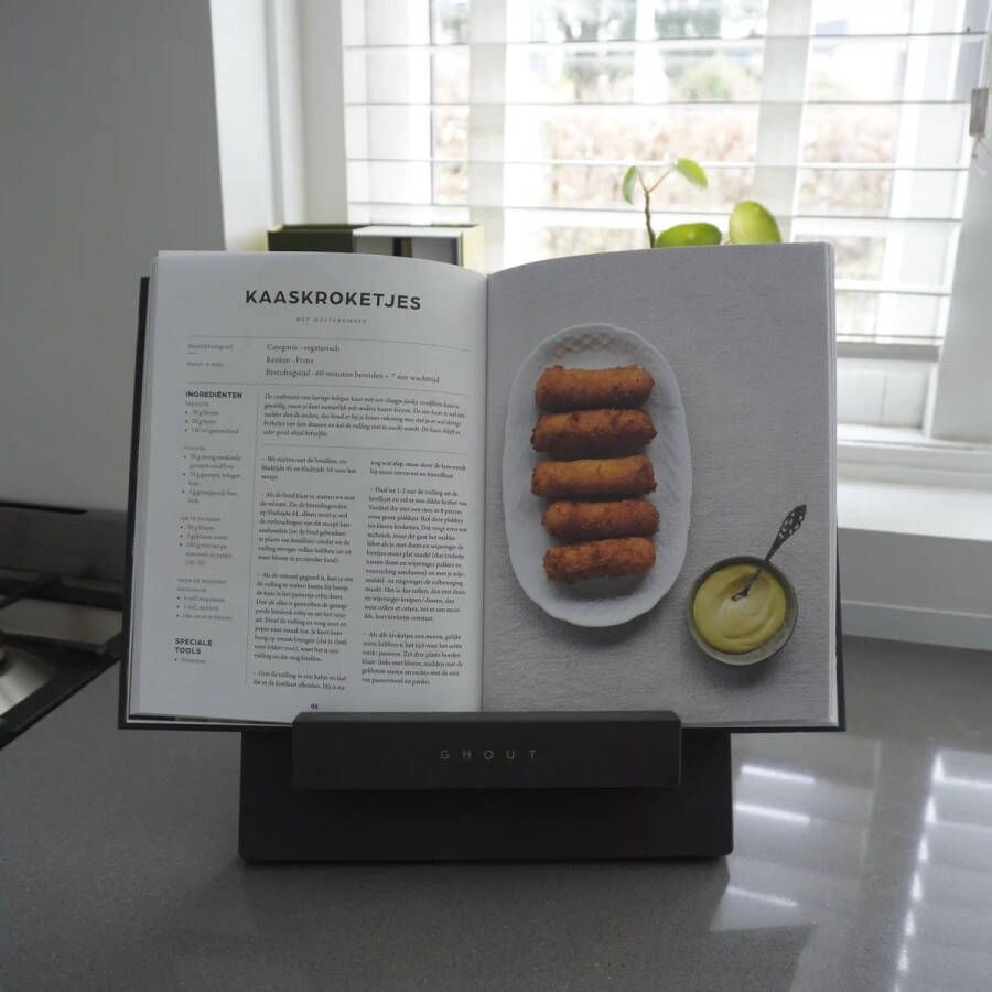 Ghout Meubels Opvouwbare kookboekhouder Zwart hout Ghout