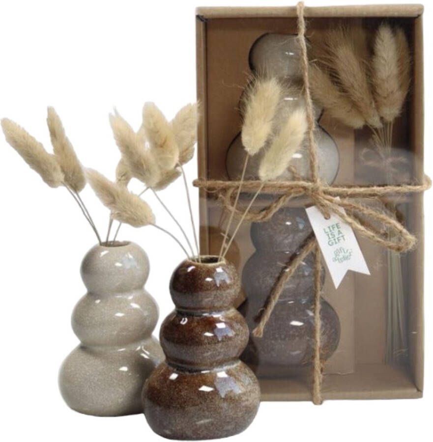 GIFT ATELIER Giftset Vaasjes Met Droogbloemen Naturel