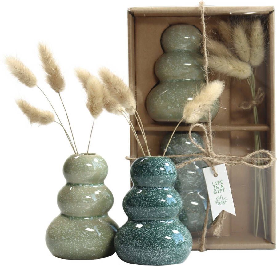 GIFT ATELIER Giftset Vaasjes Met Droogbloemen Groen