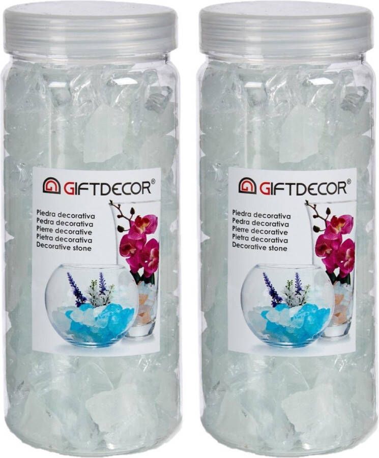 Giftdecor 2x pakjes decoratie steentjes kiezeltjes wit kwarts 600 gram Aquarium bodembedekking