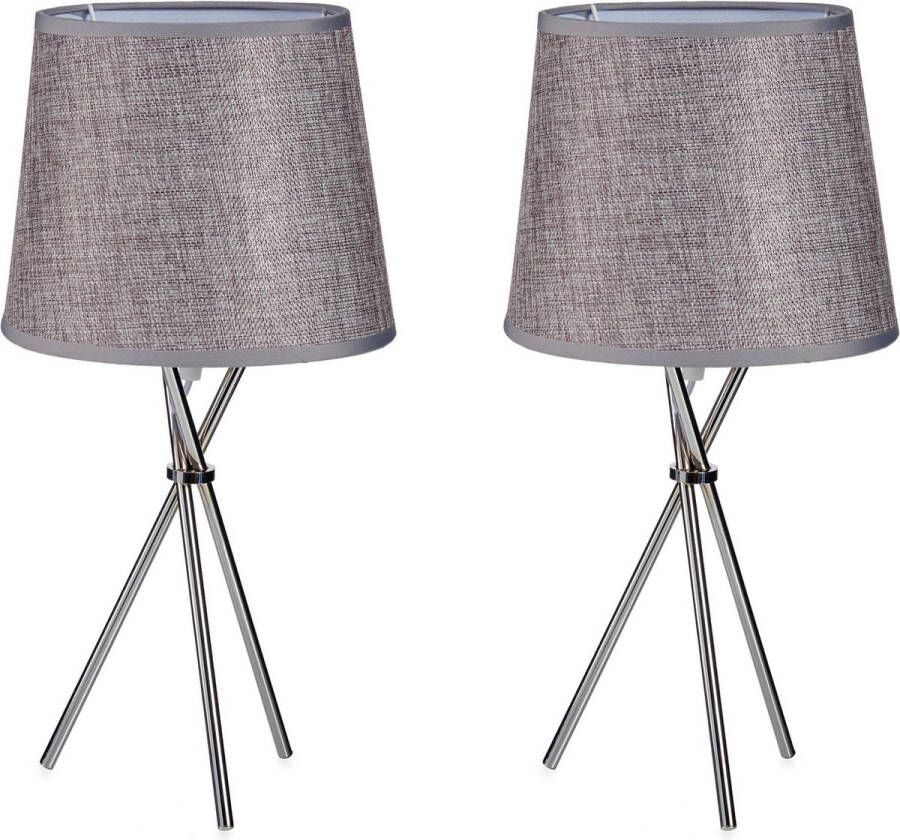 Gift Decor 2x stuks design tafellampen schemerlampjes zilvergrijze kap en stalen poten 38 x 20 cm Woonkamer lampjes