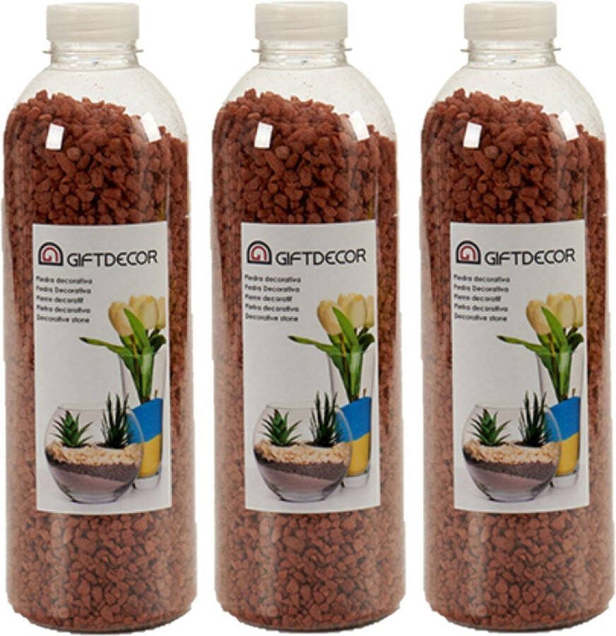 Giftdecor 3x pakjes decoratie steentjes kiezeltjes chocolade bruin 1 5 kg Aquarium bodembedekking