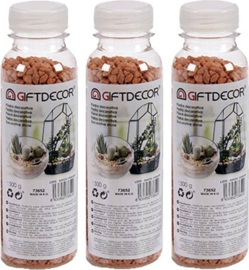 Giftdecor 3x pakjes decoratie steentjes kiezeltjes chocolade bruin 500 gram Aquarium bodembedekking