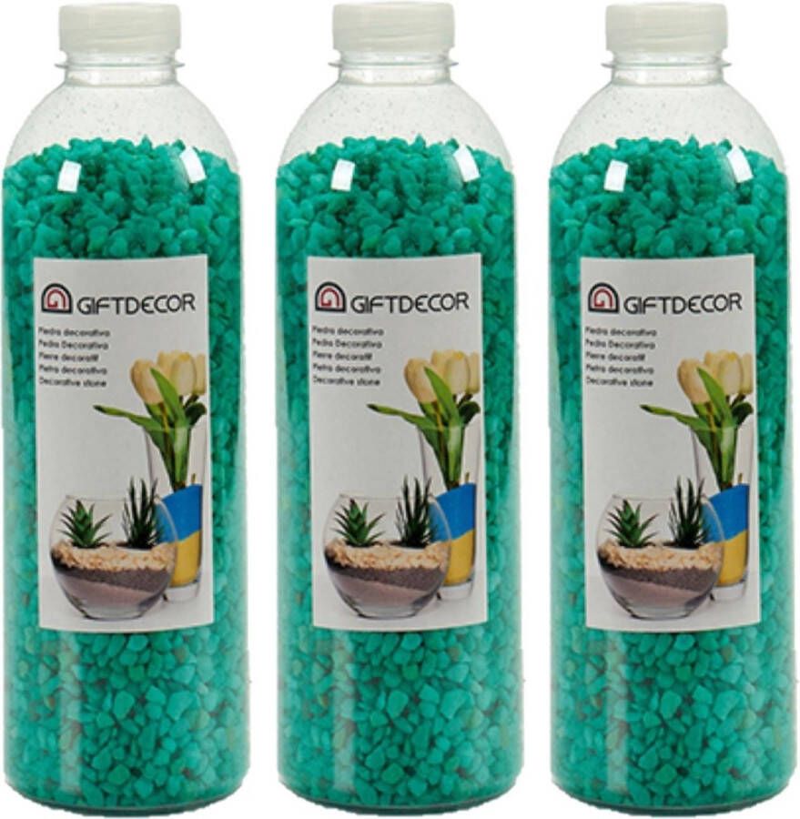 Giftdecor 3x pakjes decoratie steentjes kiezeltjes emerald groen 1 5 kg Aquarium bodembedekking
