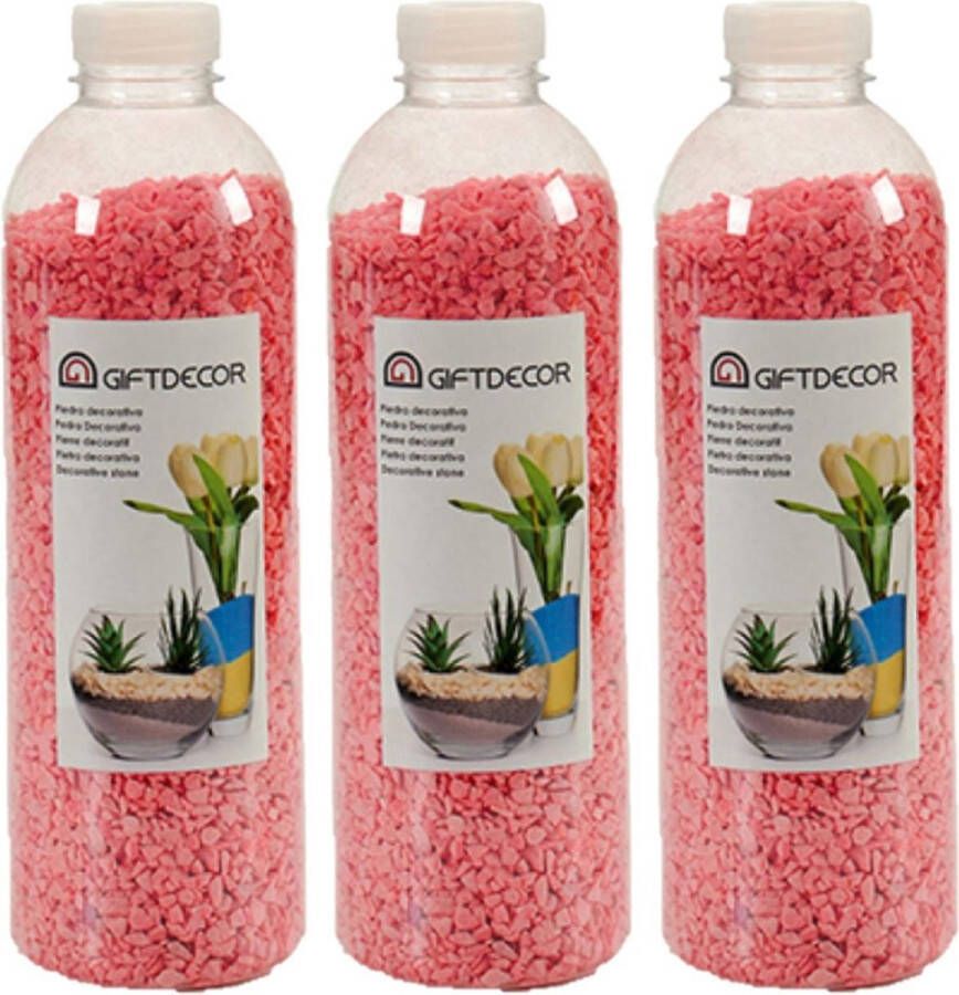 Giftdecor 3x pakjes decoratie steentjes kiezeltjes fuchsia roze 1 5 kg Aquarium bodembedekking
