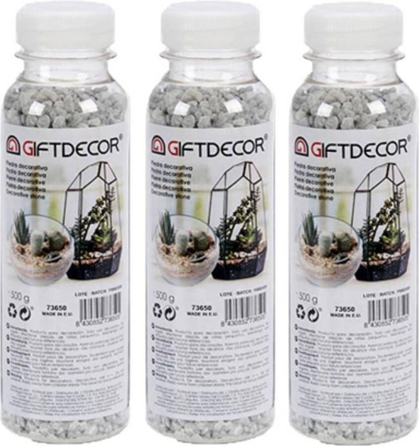 Giftdecor 3x pakjes decoratie steentjes kiezeltjes lichtgrijs 500 gram Aquarium bodembedekking