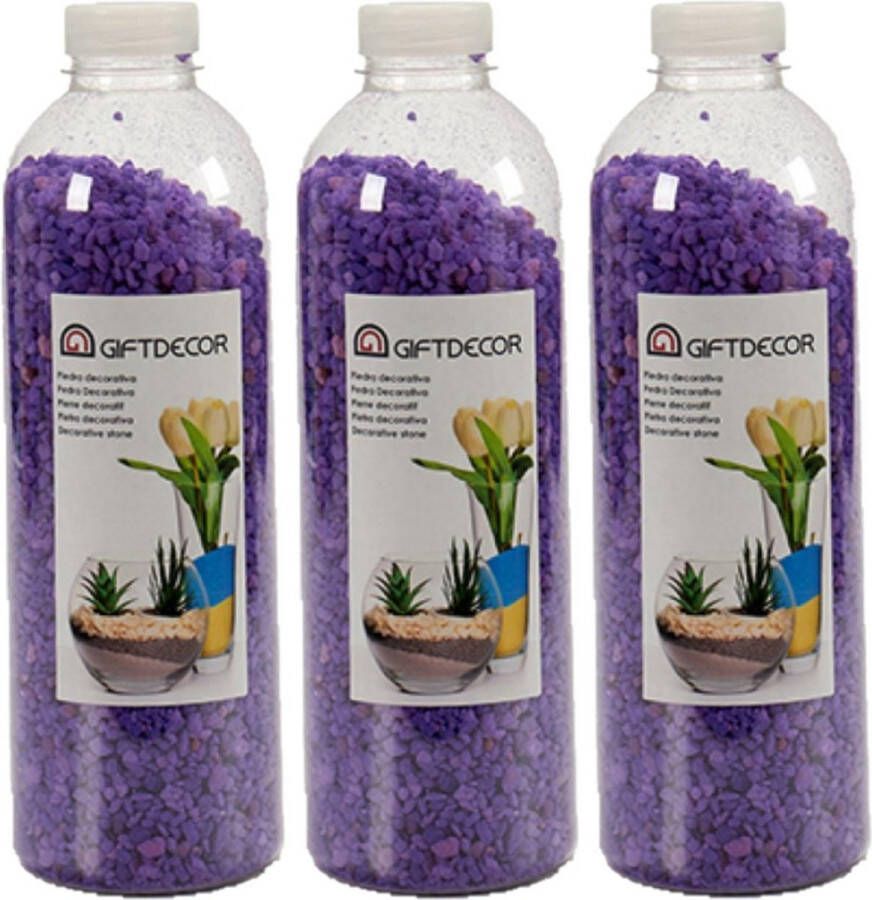 Giftdecor 3x pakjes decoratie steentjes kiezeltjes lila paars 1 5 kg Aquarium bodembedekking