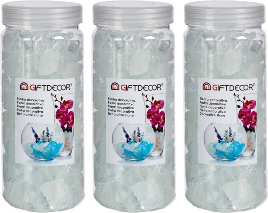 Giftdecor 3x pakjes decoratie steentjes kiezeltjes wit kwarts 600 gram Aquarium bodembedekking