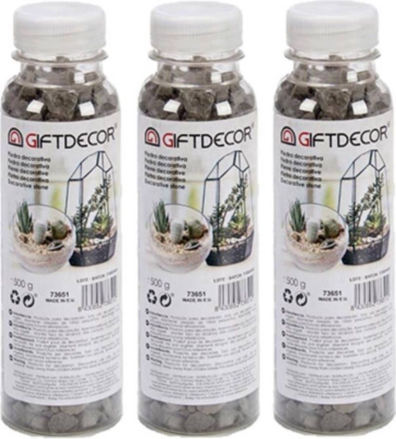 Giftdecor 3x pakjes decoratie steentjes kiezeltjes zwart 500 gram Aquarium bodembedekking