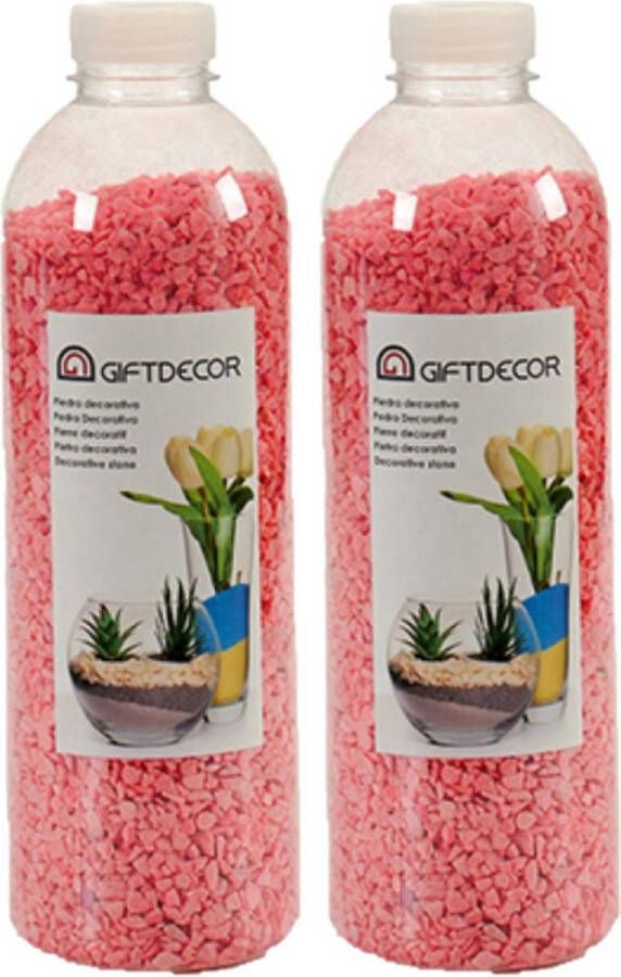 Giftdecor 4x pakjes decoratie steentjes kiezeltjes fuchsia roze 1 5 kg Aquarium bodembedekking