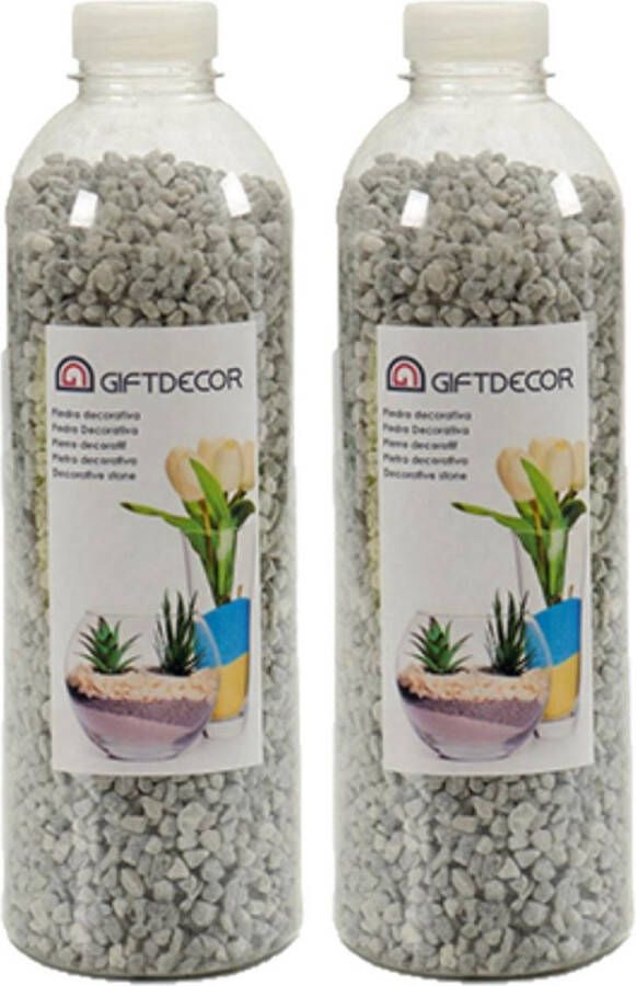 Giftdecor 4x pakjes decoratie steentjes kiezeltjes lichtgrijs 1 5 kg Aquarium bodembedekking