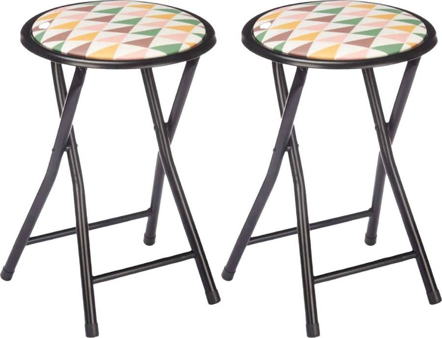 Giftdeco r Bijzet krukje stoel 2x Opvouwbaar zwart deco patroon D30 x H45 cm Krukjes
