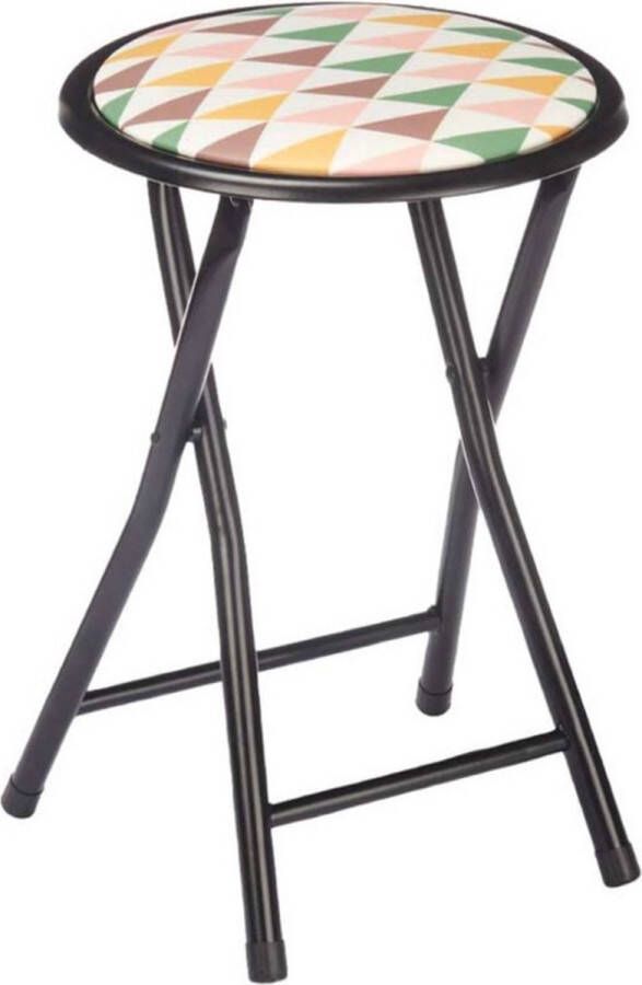 Giftdeco r Bijzet krukje stoel Opvouwbaar zwart deco patroon D30 x H45 cm Krukjes