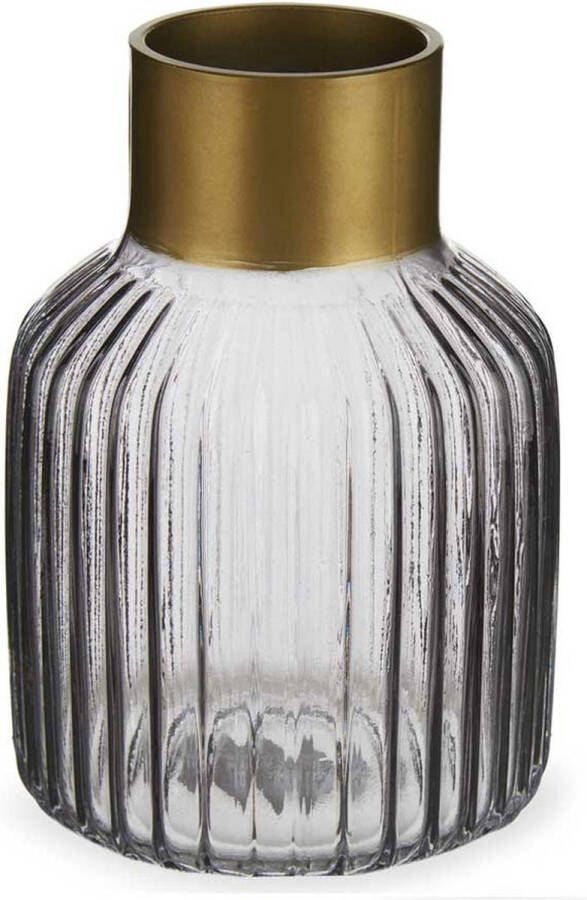 Giftdecor Bloemenvaas Decoratie glas grijs transparant goud 12x18 cm