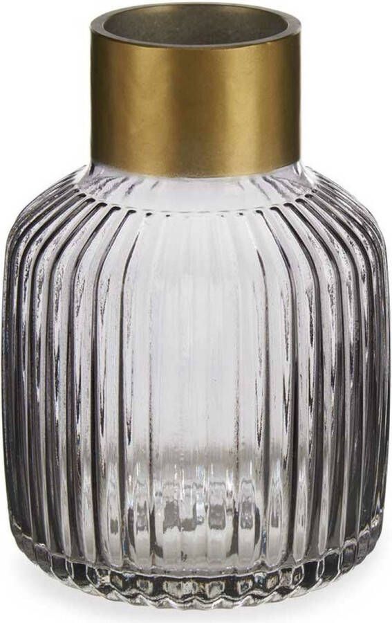 Giftdeco Bloemenvaas luxe decoratie glas grijs transparant goud 14 x 22 cm Vazen
