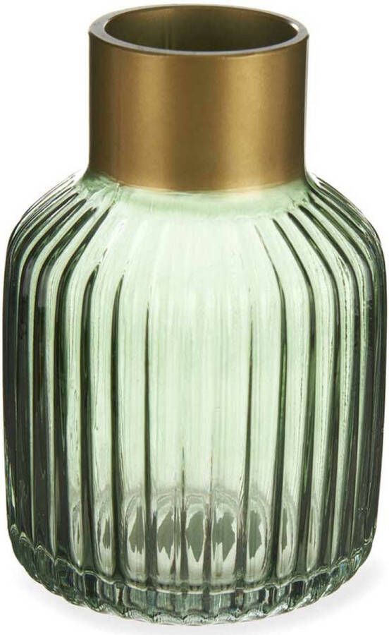 Giftdecor Bloemenvaas Decoratie glas groen transparant goud 12x18 cm
