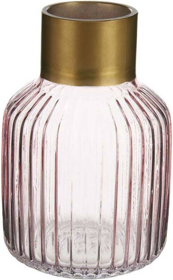 Giftdecor Bloemenvaas Decoratie glas roze transparant goud 12x18 cm