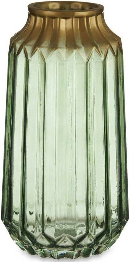 Giftdecor Bloemenvaas Glas groen transparant goud 13 x 23 cm