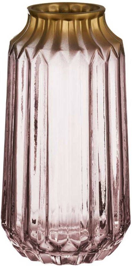 Giftdeco Bloemenvaas luxe deco glas roze transparant goud 13 x 23 cm Vazen