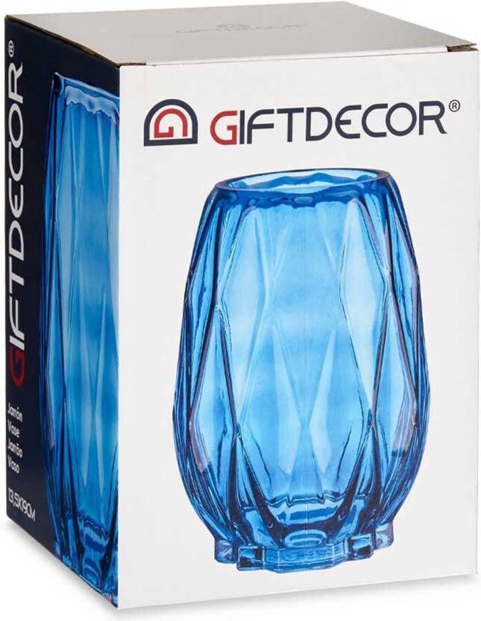 Giftdeco Bloemenvaas luxe decoratie glas blauw 13 x 19 cm Vazen
