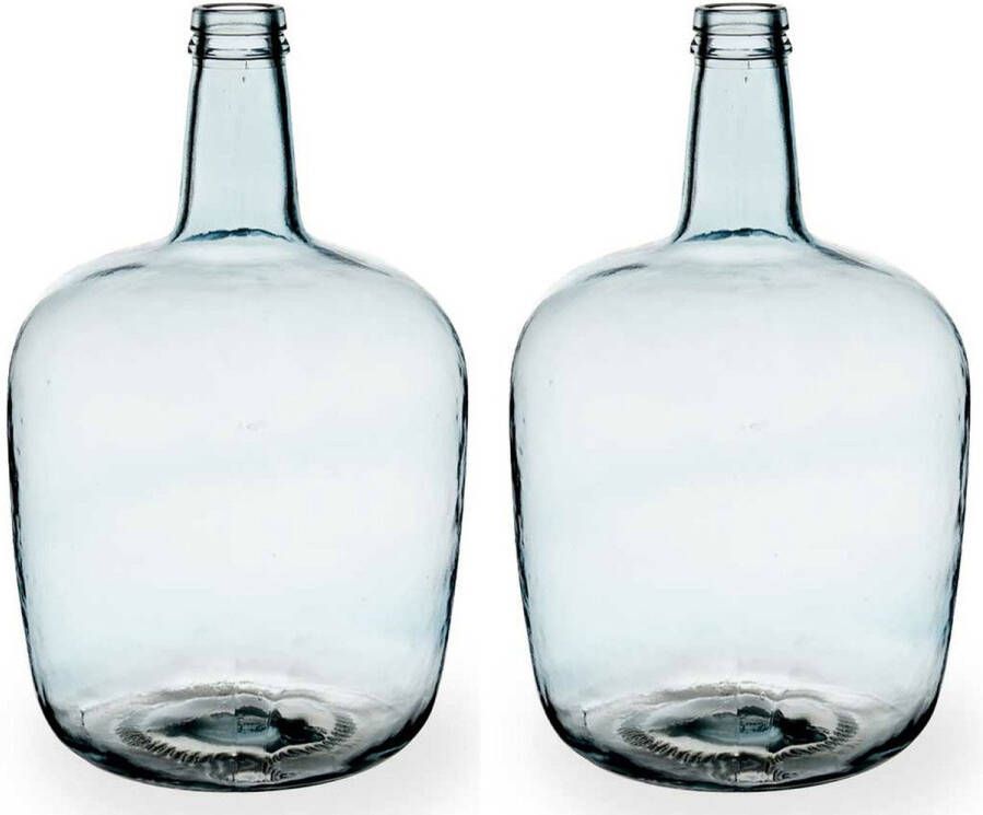 Giftdeco Bloemenvazen 2x stuks flessen model glas blauw transparant 22 x 39 cm Vazen