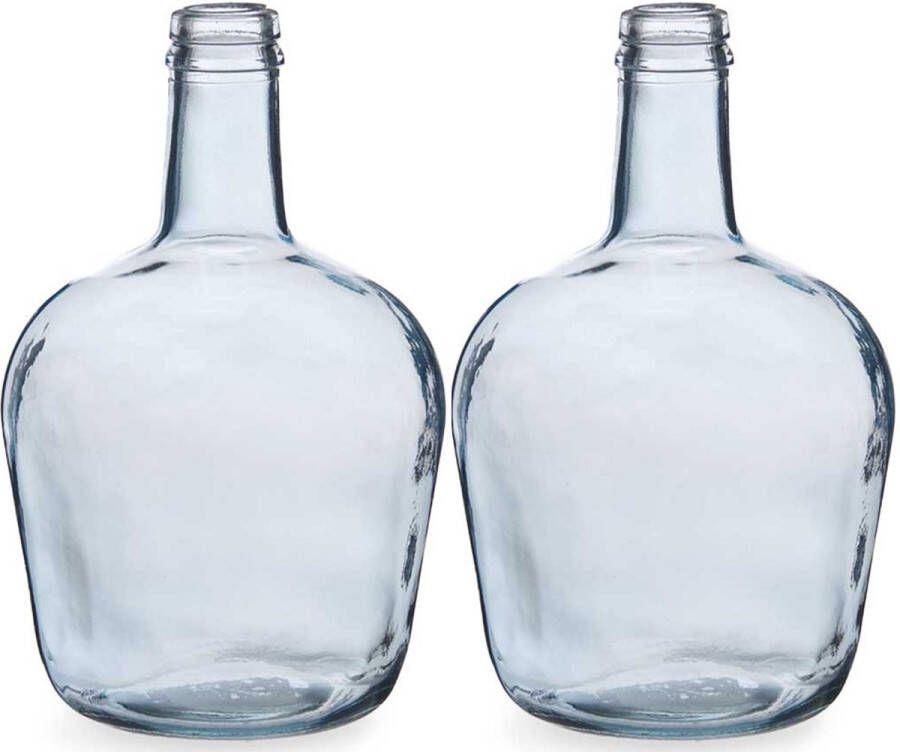 Giftdeco Bloemenvazen 2x stuks flessen model glas blauw transparant 19 x 31 cm Vazen
