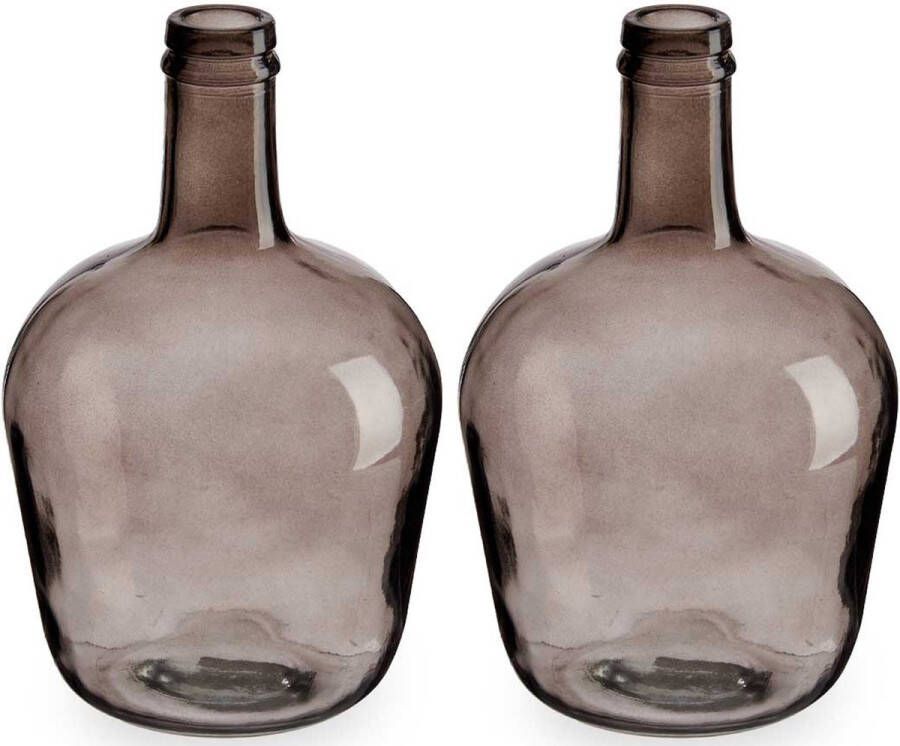 Giftdeco Bloemenvazen 2x stuks flessen model glas grijs transparant 19 x 31 cm Vazen