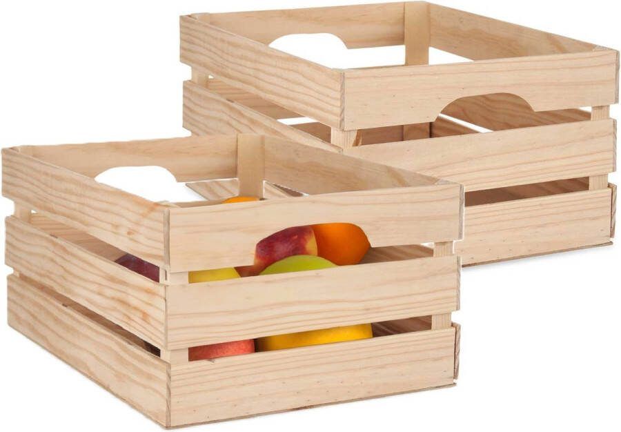 Giftdecor fruitkisten opslagbox 3x open structuur naturel hout L41 x B31 x H20 cm Decoratie huis en tuin Kisten kistjes