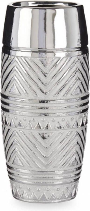Giftdeco Bloemenvaas zilver met modern luxe motief 13 x 30 cm keramiek Vazen