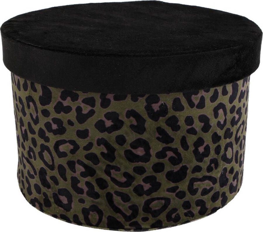 Gifts Amsterdam Opbergbox Panter print Groen zwart Ø 22 5 cm H15 cm Fleece