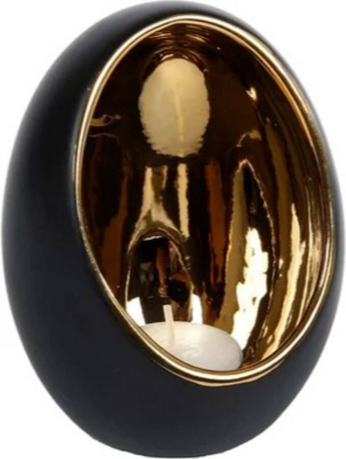 Gifts Amsterdam Theelichthouder Pim Egg 12 5 Cm Keramiek Goud en zwart