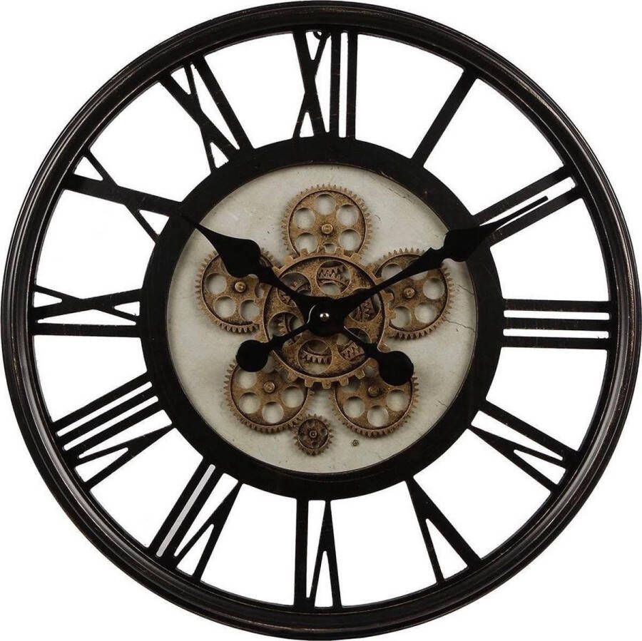 Homestylingshop.nl Wandklok modern wandklok industrieel zwart metaal klok met tandwielen 54 cm