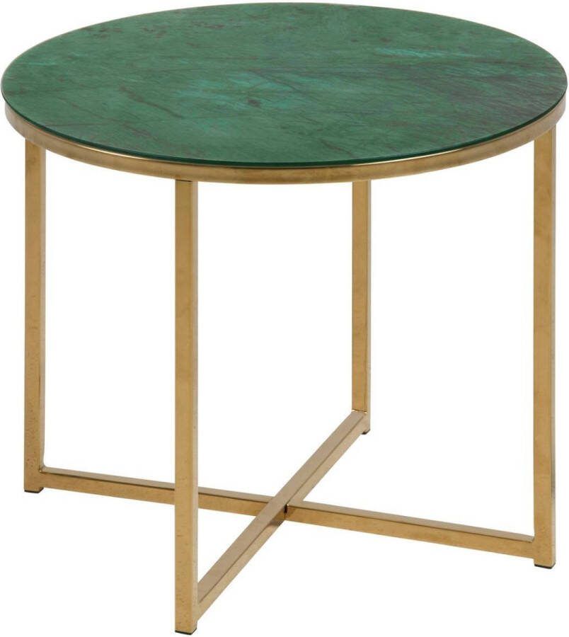 Hioshop Alison hoektafel Ø50 cm groen marmerprint gouden chroom.