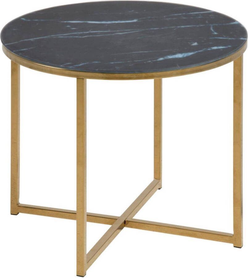 Hioshop Alison hoektafel Ø50 cm zwart marmerprint gouden chroom.