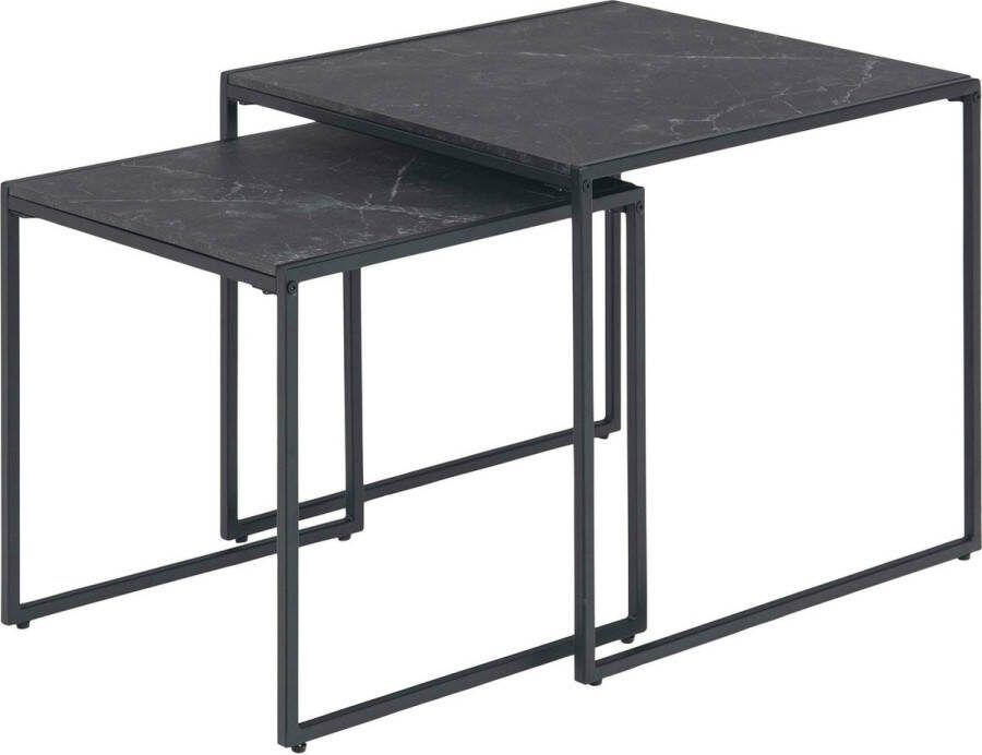 Hioshop Infinity salontafel Inschuiftafels 2 stuks marmerprint zwart.