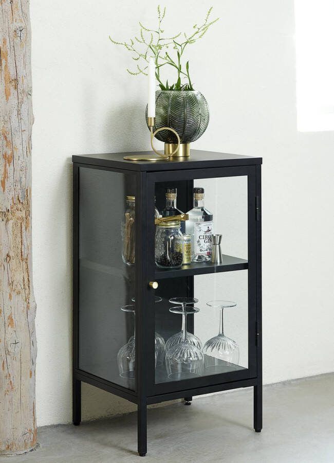Hioshop Carmel Vitrinekast Met 1 Glazen Deur Zwart.